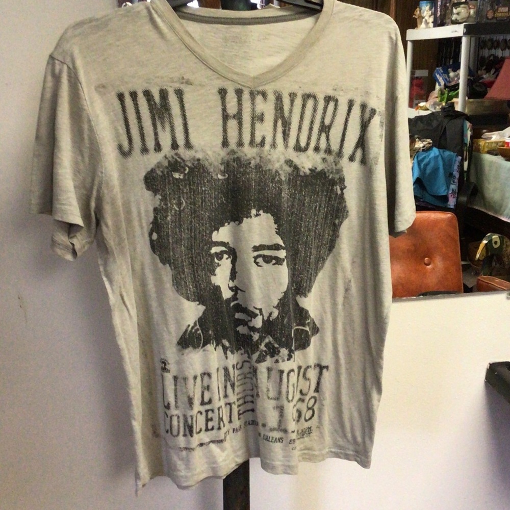 Jimi Hendrix Graphic Tee - Light Gray Men's Short Sleeve Shirt